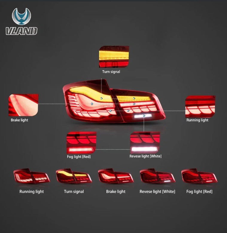 11-17 BMW 5 Series M5 6th Gen (F10 F18) Vland OLED Tail Lights With Dynamic Welcome Lighting CS Style [E-mark]