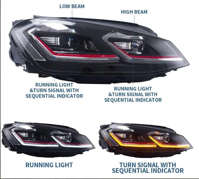 17-21 Volkswagen Golf MK7.5 Vland Full LED Projector Headlights [E-mark]