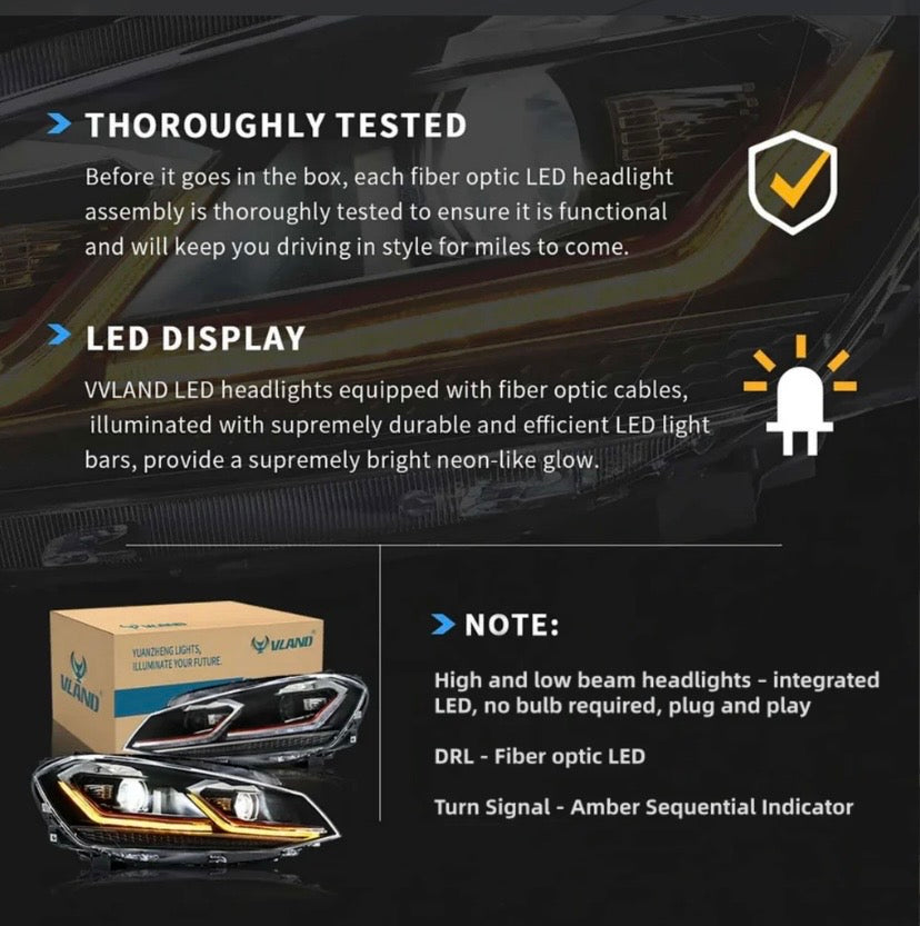 17-21 Volkswagen Golf MK7.5 Vland Full LED Projector Headlights [E-mark]