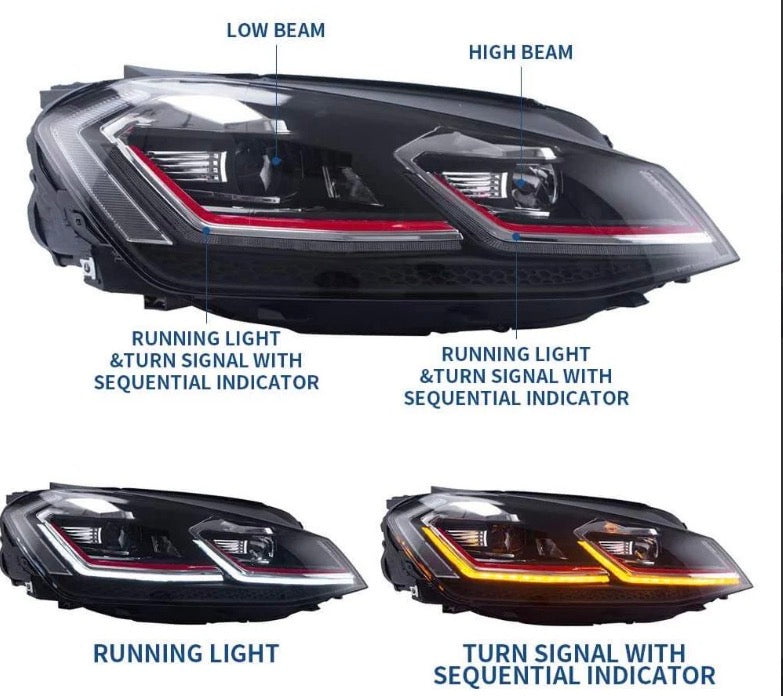 12-16 Volkswagen Golf MK7 Vland Full LED Projector Headlights [E-mark]