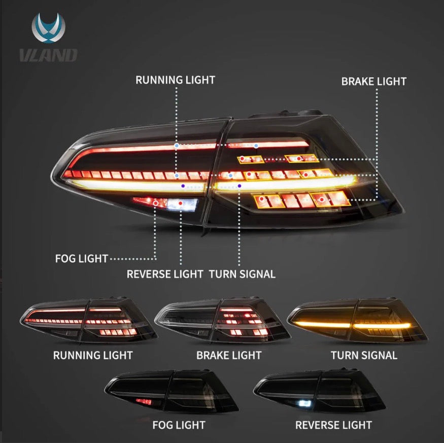 13-21 VW Golf MK7 MK7.5 Hatchback Vland LED Tail Lights [E-mark]