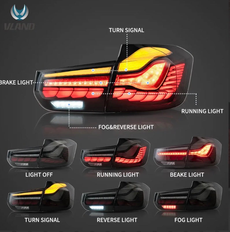 12-19 BMW 3 Series 6th Gen (F30 F80) Vland OLED Tail Lights With Dynamic Welcome Lighting (GTS Style) [E-mark]