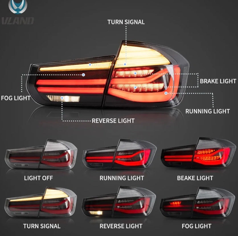 2012-2018 BMW F30 F80 M3 3-Series Vland LED Tail Lights With Sequential Turn Signal [E-mark]