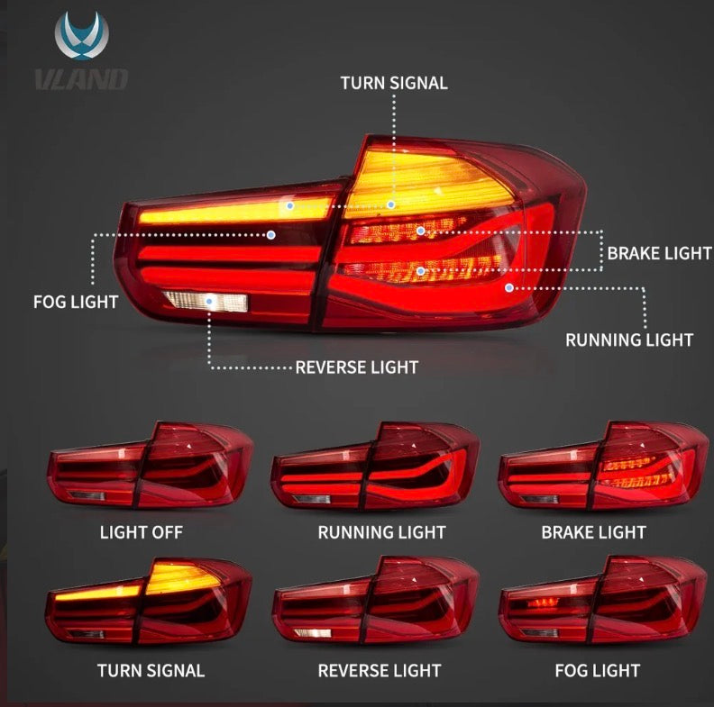 2012-2018 BMW F30 F80 M3 3-Series Vland LED Tail Lights With Sequential Turn Signal [E-mark]