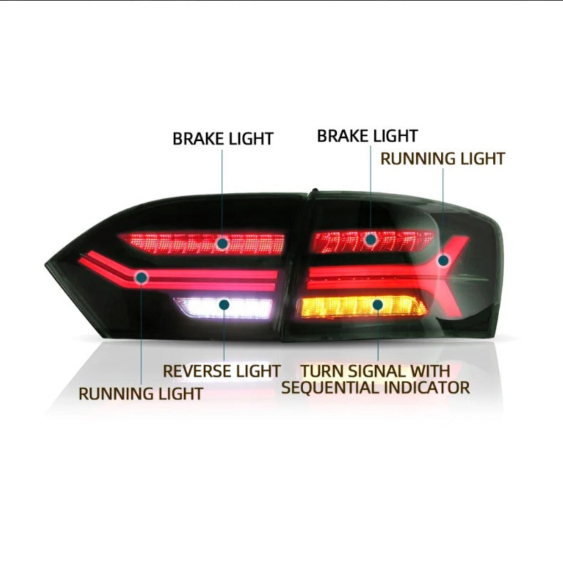 11-14 VW Jetta MK6 Vland LED Aftermarket Tail Lights With Sequential Turn Signal [E-mark]