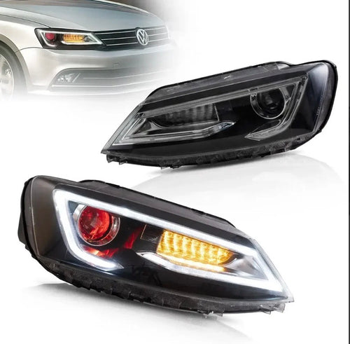 10-18 VW Jetta MK6 Vland Dual Beam Projector Aftermarket Headlights Black With Red Demon Eyes E-mark
