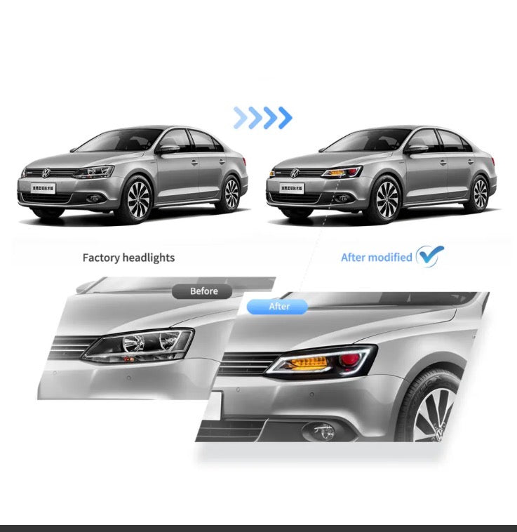 10-18 VW Jetta MK6 Vland Dual Beam Projector Aftermarket Headlights Black With Red Demon Eyes E-mark