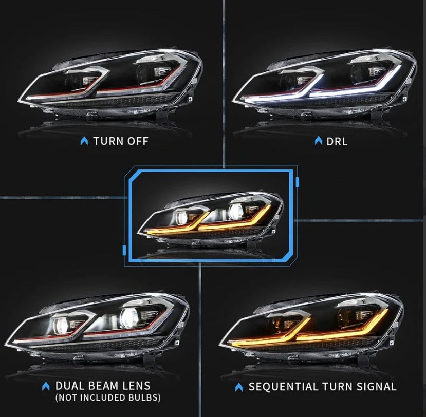 12-16 Volkswagen Golf MK7 Vland Full LED Projector Headlights [E-mark]
