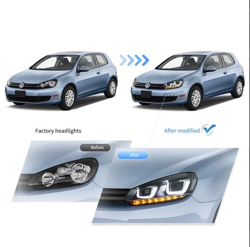 08-14 VW Golf Mk6 Vland Dual Beam Projector Aftermarket Headlights With Demon Eyes E-mark