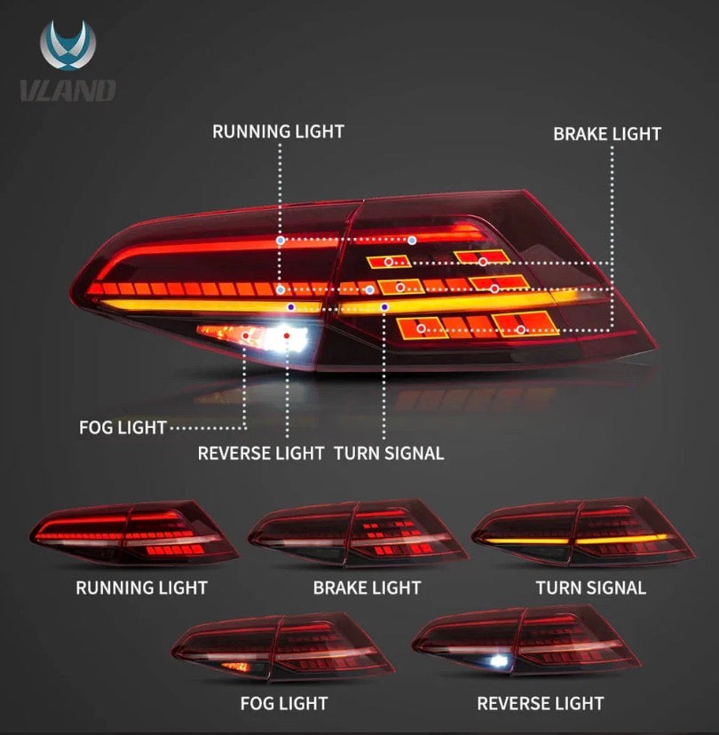 13-21 VW Golf MK7 MK7.5 Hatchback Vland LED Tail Lights [E-mark]