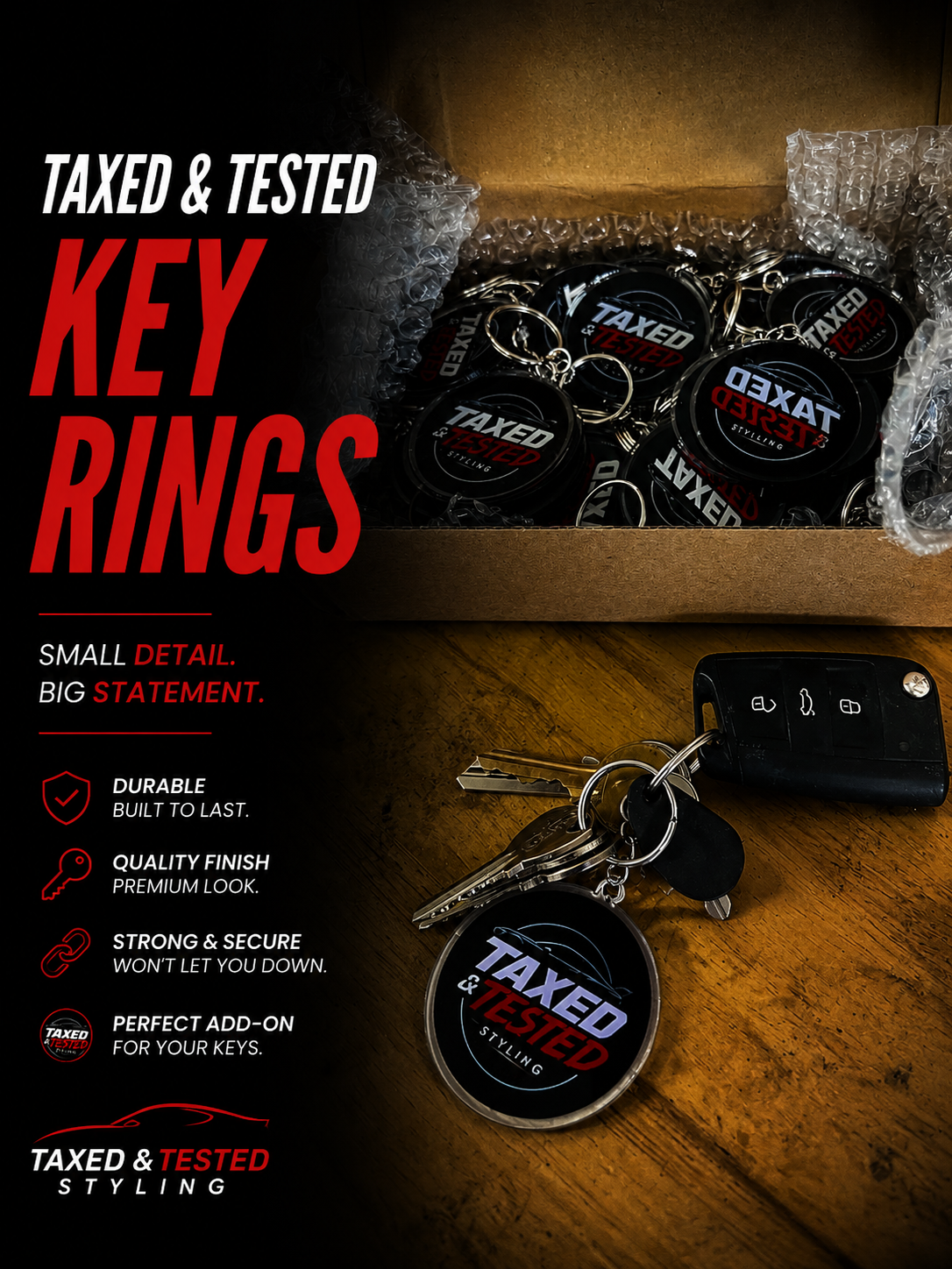 Taxed & Tested Key Rings