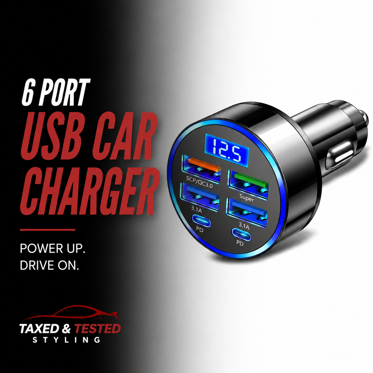 6 Port USB Car Charger with USB-C Fast Charging | Ireland